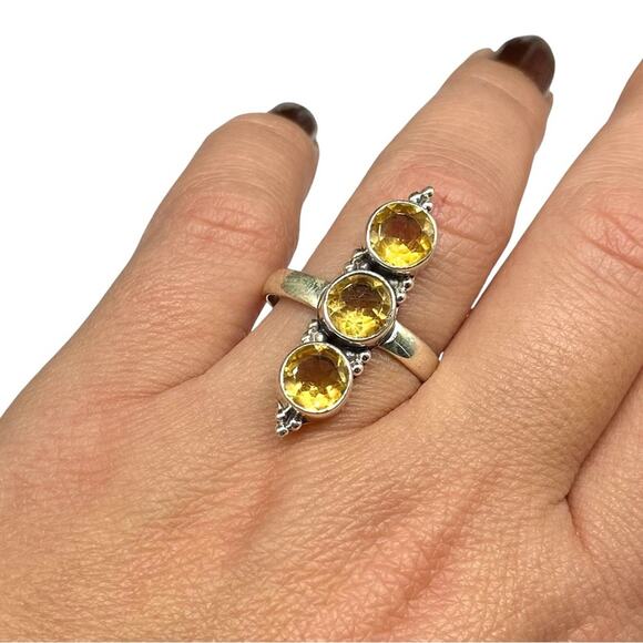 Citrine Ring Size 9 Solid 925 Sterling Silver Natural Genuine Multi Stone Yellow - Picture 3 of 7